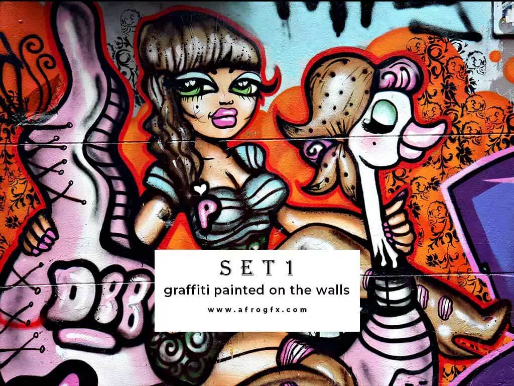 Creative urban art and graffiti painted on the walls Set 1 Stock Photo