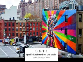 Creative urban art and graffiti painted on the walls Set 7 Stock Photo