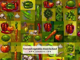 Fruit and vegetables drawn by hand