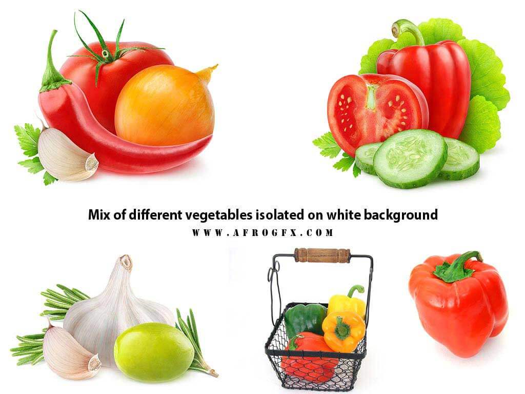 Mix of different vegetables isolated on white background