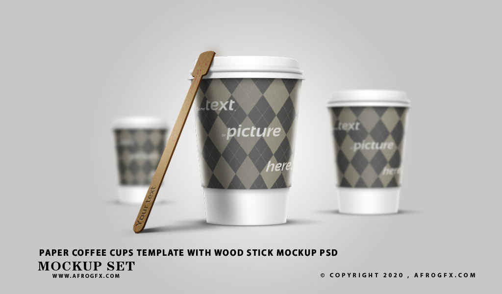 Paper Coffee cups template with wood stick mockup psd
