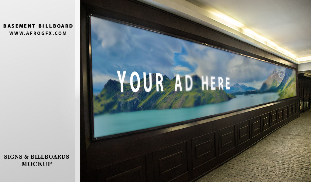 Free Indoor Advertising Basement Billboard Mockup PSD