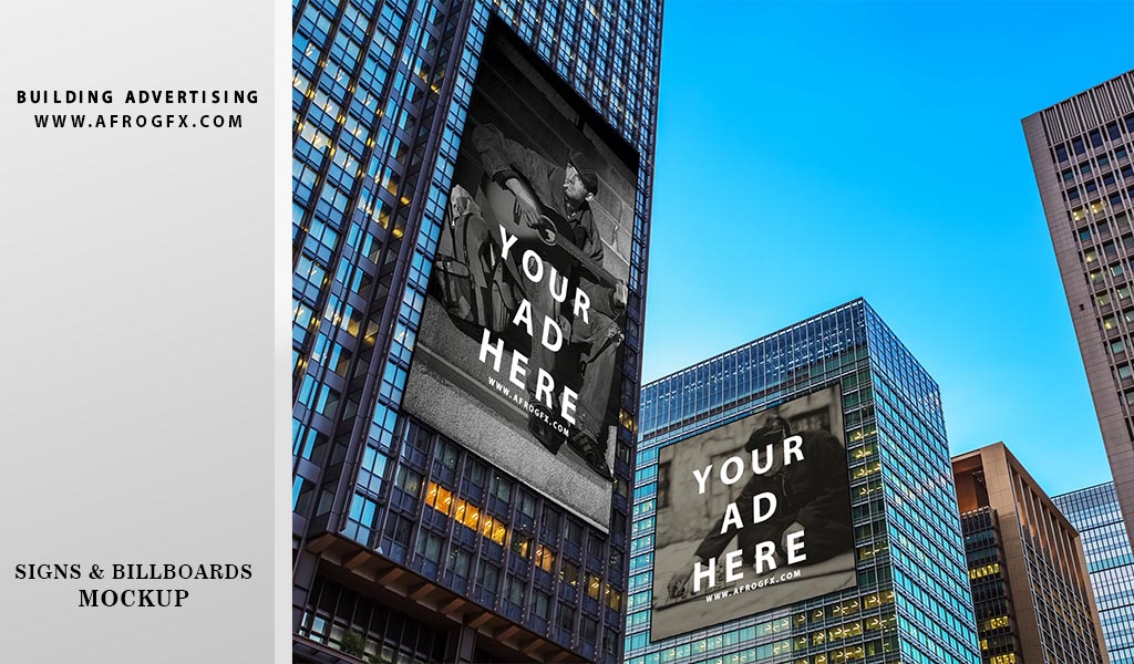 Free Vertical Outdoor on Building Advertising Billboard Mockup PSD