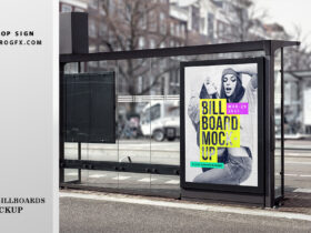 Outdoor bus stop sign billboard mockup Free PSD