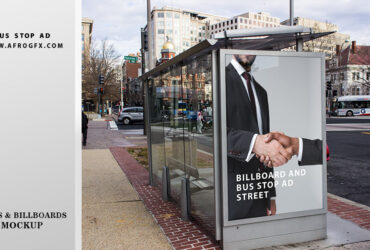 billboard and bus stop ad street mockup psd mockup free