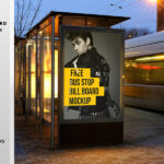 CityLight Bus stop billboard mockup in city (PSD) Free Mockup