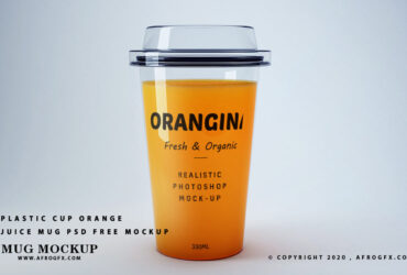 Plastic Cup Orange juice Mug PSD Free Mockup