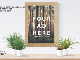 Wooden Plant Vases With Frame Poster Mock-Up PSD