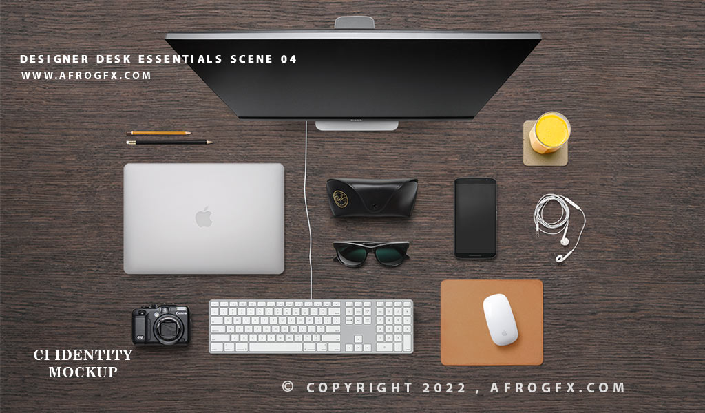 Designer Desk Essentials Your Office Desk Space Scene 04 mockup