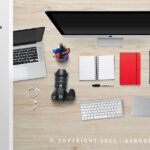 Designer Desk Essentials Your Office Desk Space Scene 02 mockup