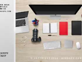 Designer Desk Essentials Your Office Desk Space Scene 02 mockup