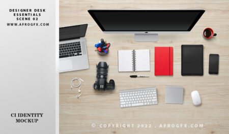 Designer Desk Essentials Your Office Desk Space Scene 02 mockup