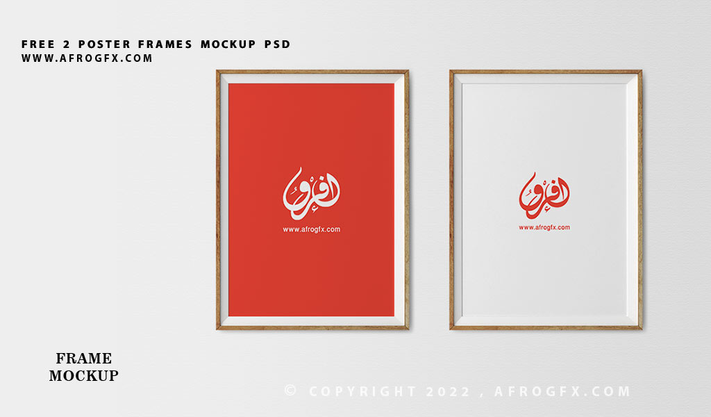 free Frames Mockup up 2 Poster PSD on wall