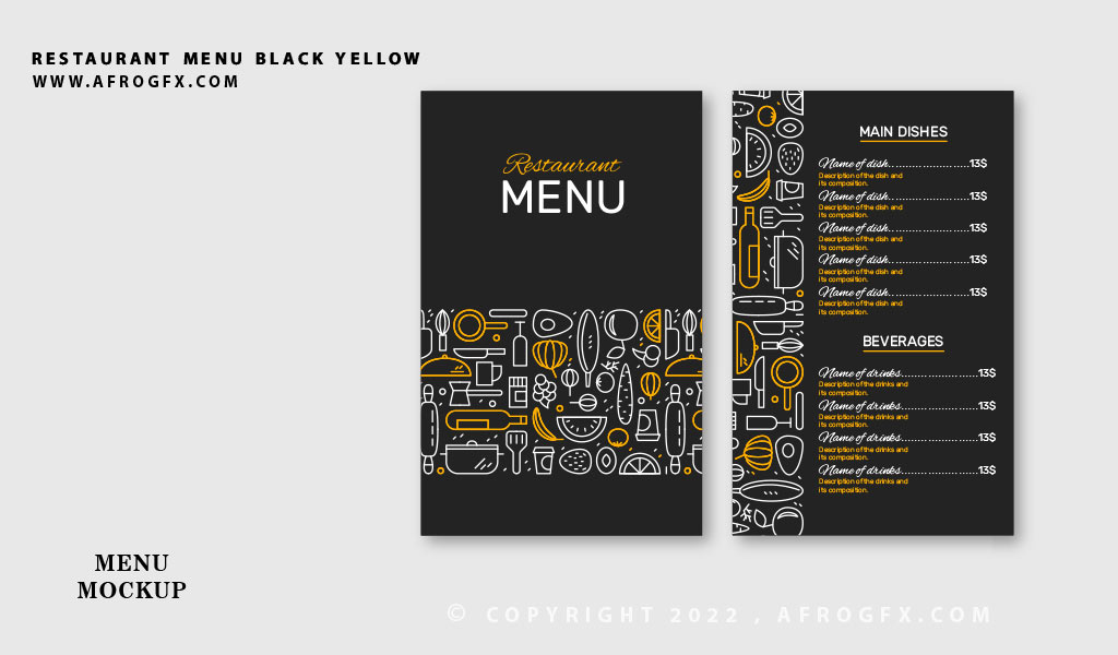 restaurant menu black yellow